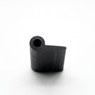 Black hollow piping shown end-on, revealing its round bead and flat tail profile
