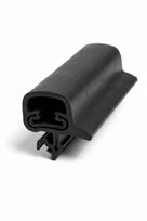 Black quarterlight seal profile with wide flange, angled studio shot