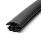 Black neoprene double channel seal coiled, close-up of twin-groove profile