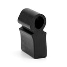 Studio shot of a cut length of black EPDM seal standing upright, showing oval bulb and wedge base.