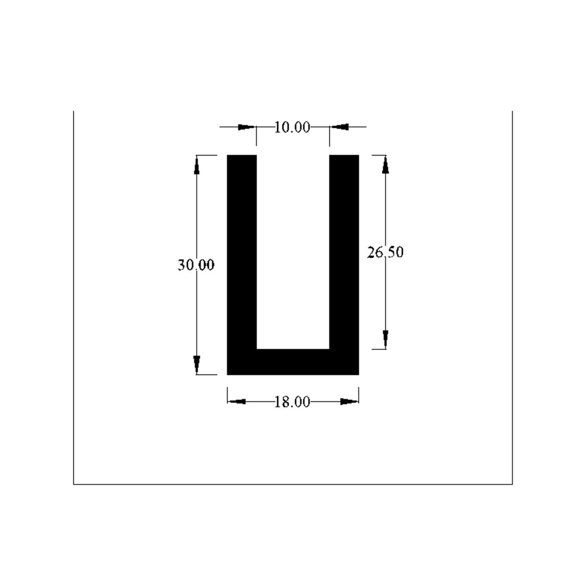 Cross-section diagram of edge trim channel, 30.00mm high x 18.00mm wide dimensions shown