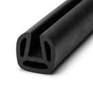 Black EPDM edge protector profile coiled, angled view showing twin internal cavities