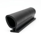 Black bulb-shaped hood seal profile with T-section fixing base, studio shot