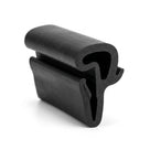 Black rubber bumper seal with hollow bulb and hooked leg, angled studio shot
