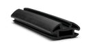 Black windscreen seal profile with T-shaped locking lip, studio white background