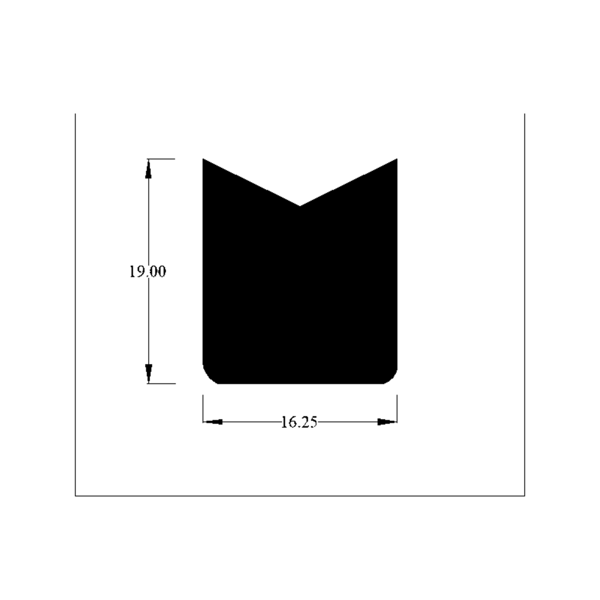 Cross-section diagram of block section with V-notch top, 16.25mm x 19.00mm