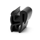 Black rubber S-shaped glazing profile with ribbed grip, angled studio shot