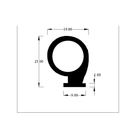 Cross-section diagram of a round bulb offset above a narrow flat base, dimensions labelled.