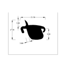 Cross-section diagram of block section with side hooks, 21.50mm x 17.50mm