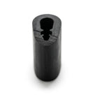 Black EPDM U-channel profile, end-on view of cylindrical section with narrow internal groove