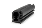 Black rubber windscreen seal with locking channel, cut end on white background