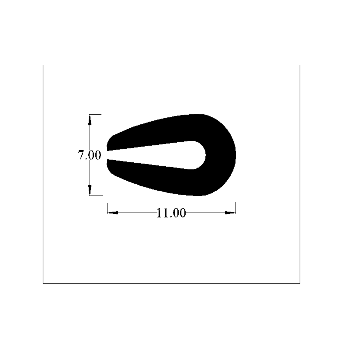 Cross-section diagram of U-channel profile, 7.00mm x 11.00mm dimensions shown