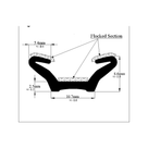 Cross-section diagram of flocked channel seal with flocked sections marked, 10.7mm width shown