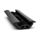 Black rubber channel with a felt-lined groove, coiled length on white background