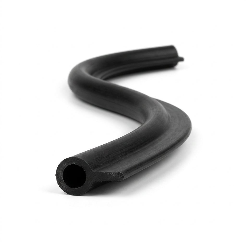 Black PVC wing piping curved in an S-shape, hollow bead and flat tail profile