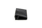 Black ribbed rubber drain flap with triangular cross-section, studio shot