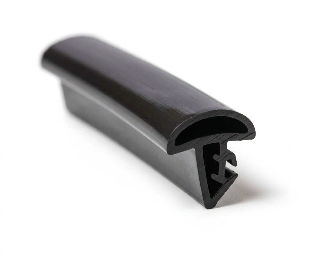 Black Herzim strip shown end-on with a moulded fir-tree clip base