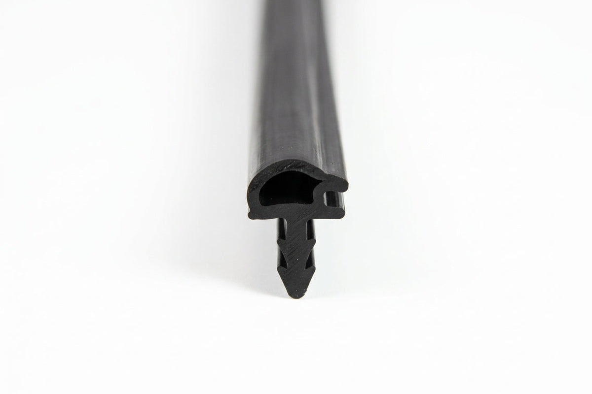 Black Herzim strip shown end-on with a fir-tree fixing base