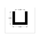 Cross-section diagram of U-channel profile, 8.00mm high x 9.00mm wide dimensions shown