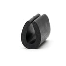 Black EPDM U-channel profile standing upright, plain white background shot of rounded block