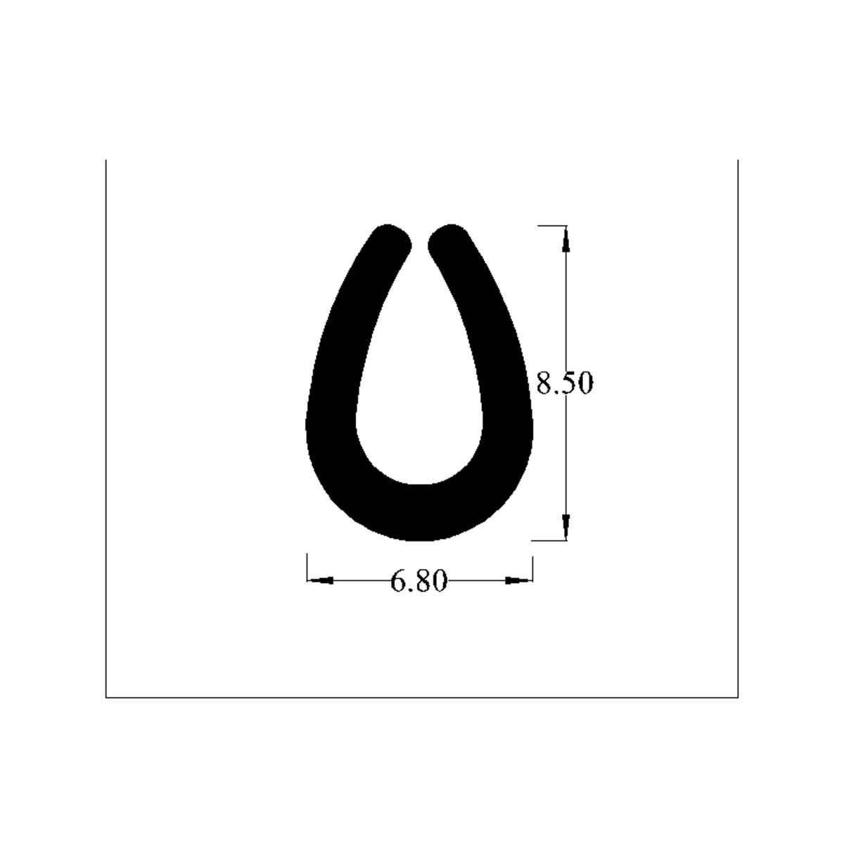 Cross-section diagram of rounded U-channel profile, 8.50mm high x 6.80mm wide dimensions shown