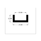 Cross-section diagram of U-channel profile, 12.00mm high x 25.00mm wide dimensions shown