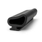 Black rubber boot seal profile with rounded bulb, close-up studio shot
