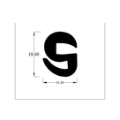 Cross-section diagram of S-shaped window rubber seal, 18.60mm high x 14.20mm wide dimensions shown