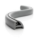 Grey PVC awning rail coiled in an S-shape, showing the hooked channel profile