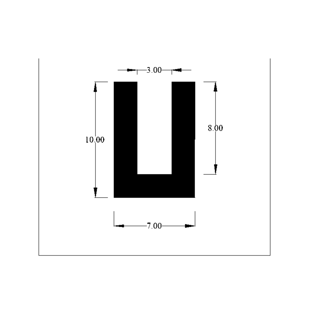 Cross-section diagram of U-channel profile, 10.00mm high x 7.00mm wide dimensions shown