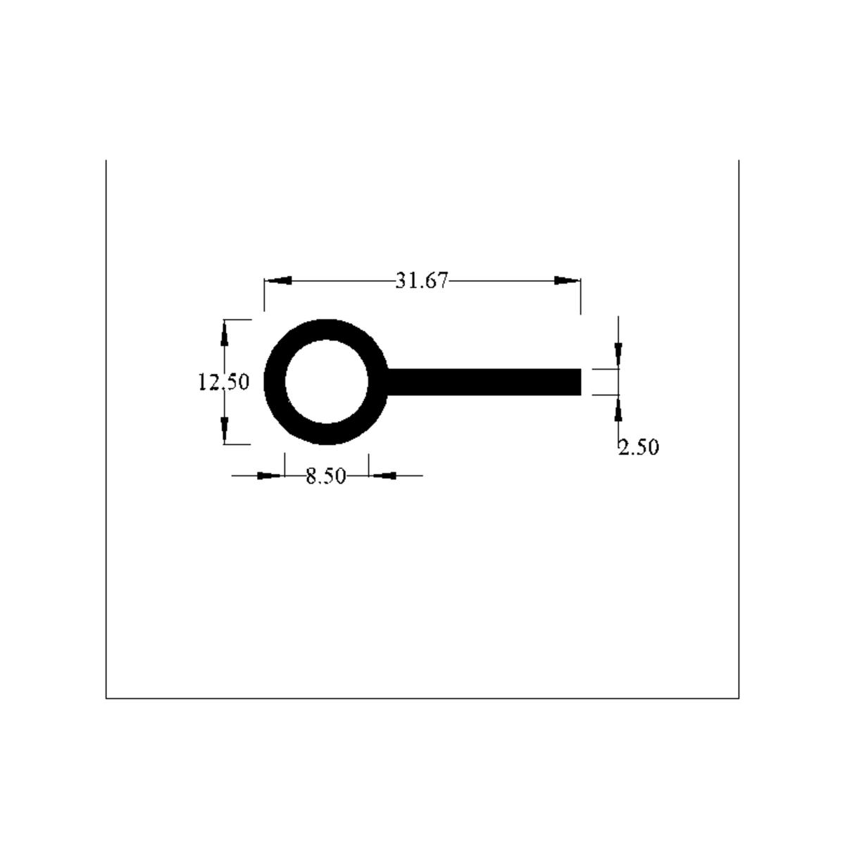 Cross-section diagram of rubber tadpole section with printed mm dimensions