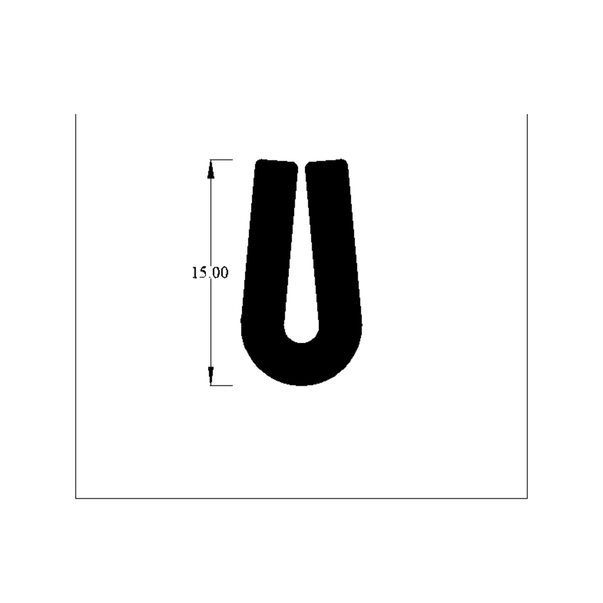 Cross-section diagram of U-channel profile, 15.00mm height dimension shown