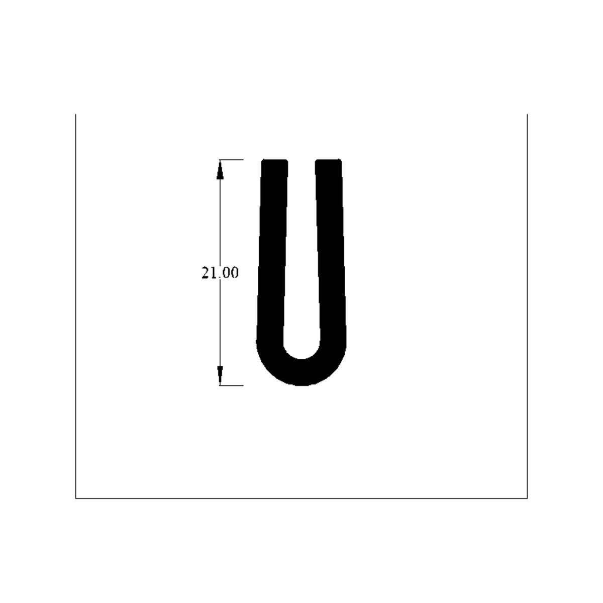 Cross-section diagram of rounded U-channel profile, 21.00mm height dimension shown
