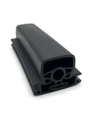 Black window seal profile with locking channel, angled studio shot