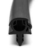 Black sunroof seal profile with locking channel, angled studio shot