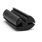 Black EPDM weatherstrip glazing section shown curved, twin-bulb extruded profile