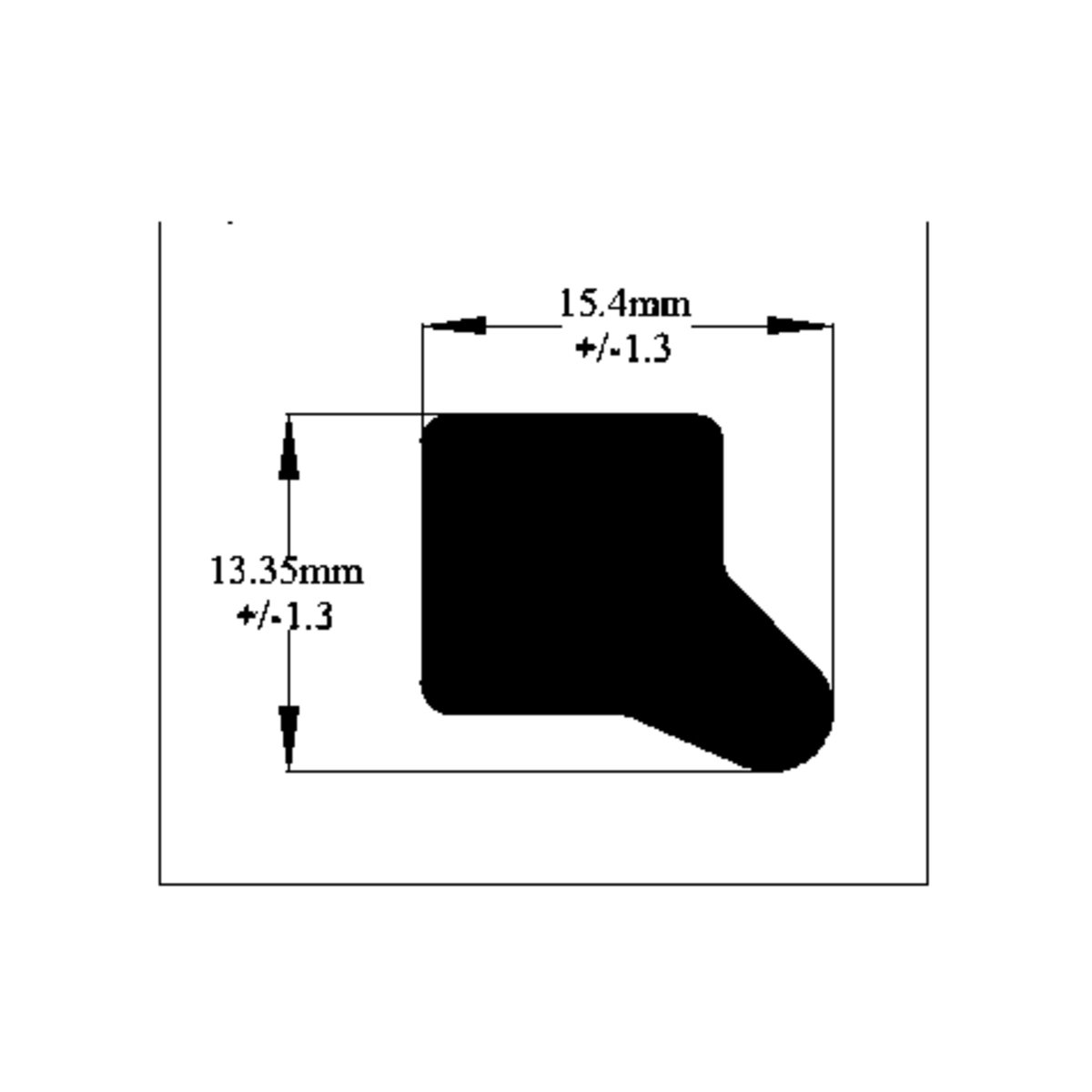 Technical drawing of spare wheel cover seal profile with dimensions 15.4mm and 13.35mm