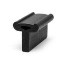 Black EPDM sponge strip with T-shaped profile, angled studio shot