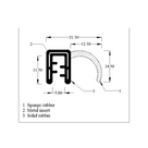 Cross-section diagram of self grip seal with metal insert, solid rubber grip and sponge bulb, mm dims