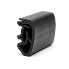 End-on cut view of black rubber seal with internal metal grip teeth