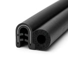 Close-up of black draught excluder seal showing its sponge bulb and gripping channel
