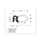 Labelled diagram of draught excluder seal showing sponge rubber, metal insert and solid rubber parts