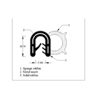 Cross-section diagram of side seal with round sponge bulb and toothed metal grip, mm dimensions