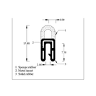 Cross-section diagram of rubber seal with metal insert, solid rubber grip and domed sponge bulb, mm dims