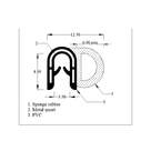 Cross-section diagram of side seal with flat-backed D-shaped sponge bulb and smooth grip, mm dims
