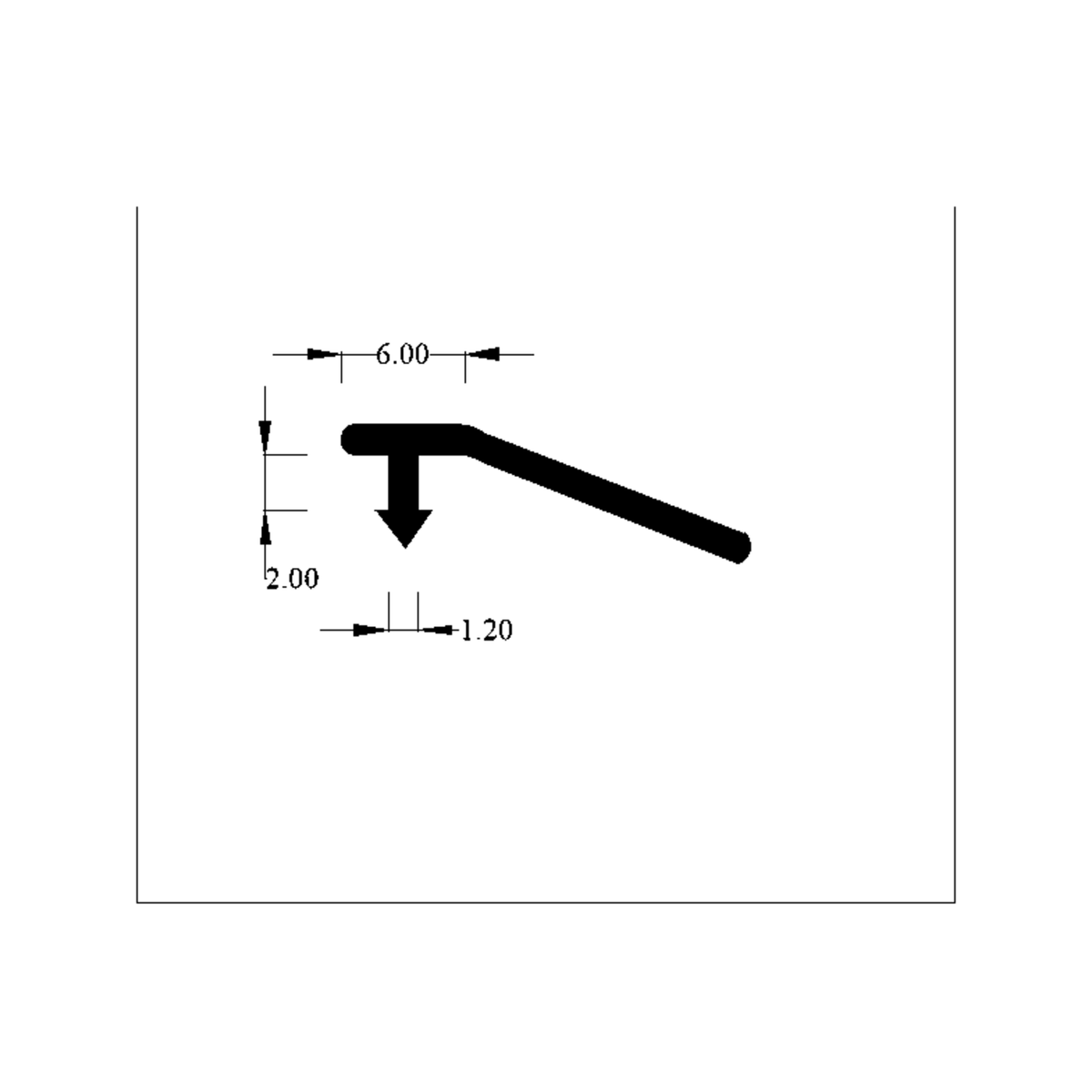 Technical diagram of grey edge trim profile, 6.00mm flag with 1.20mm base thickness