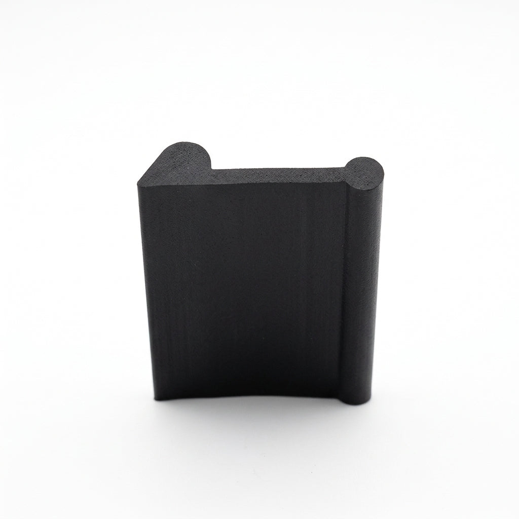 Black rubber U-channel headlamp beading, upright end-on studio shot