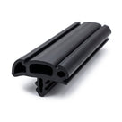 Black double-channel window seal profile, angled studio shot, white background