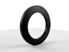 Black rubber ring-shaped fuel cap seal standing upright, white background