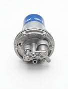 Fuel pump rear view showing twin outlet ports and 12V 18812 marking on the blue cap